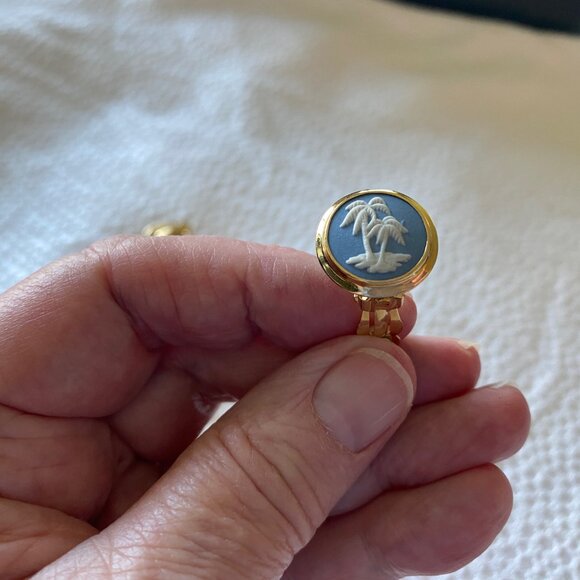Genuine Wedgwood Blue Oval Hawaii Brooch & Matching Clip Earrings - Picture 9 of 16